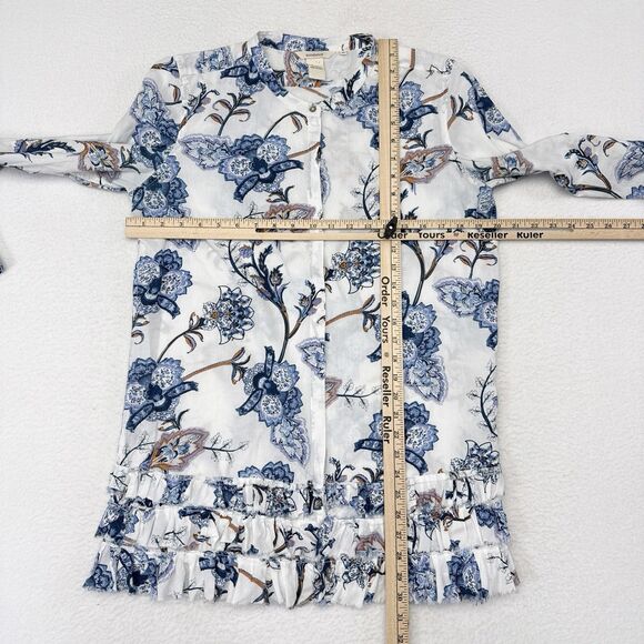 Sundance Top Medium White Floral Button Front Shirt Raw Hem Tiered Gwen Tunic - Picture 5 of 7